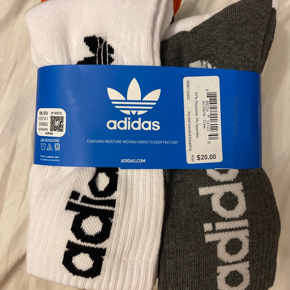 Adidas Men's Crew Socks 6-Pair (orange/gray/blue)